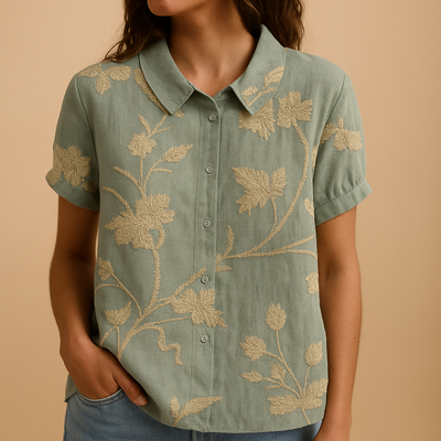 Fleur Women's Floral Print Lightweight Blouse with Relaxed Fit
