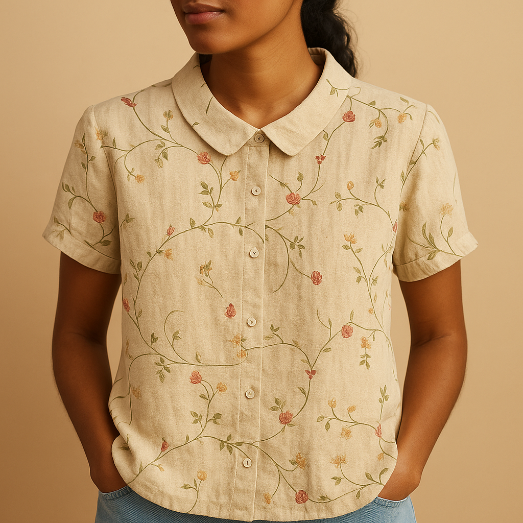 Fleur Women's Floral Print Lightweight Blouse with Relaxed Fit