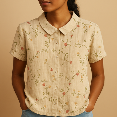 Fleur Women's Floral Print Lightweight Blouse with Relaxed Fit
