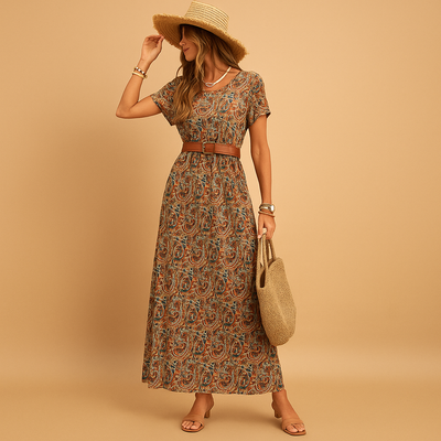 Milou Women's V-Neck Maxi Dress with Belt