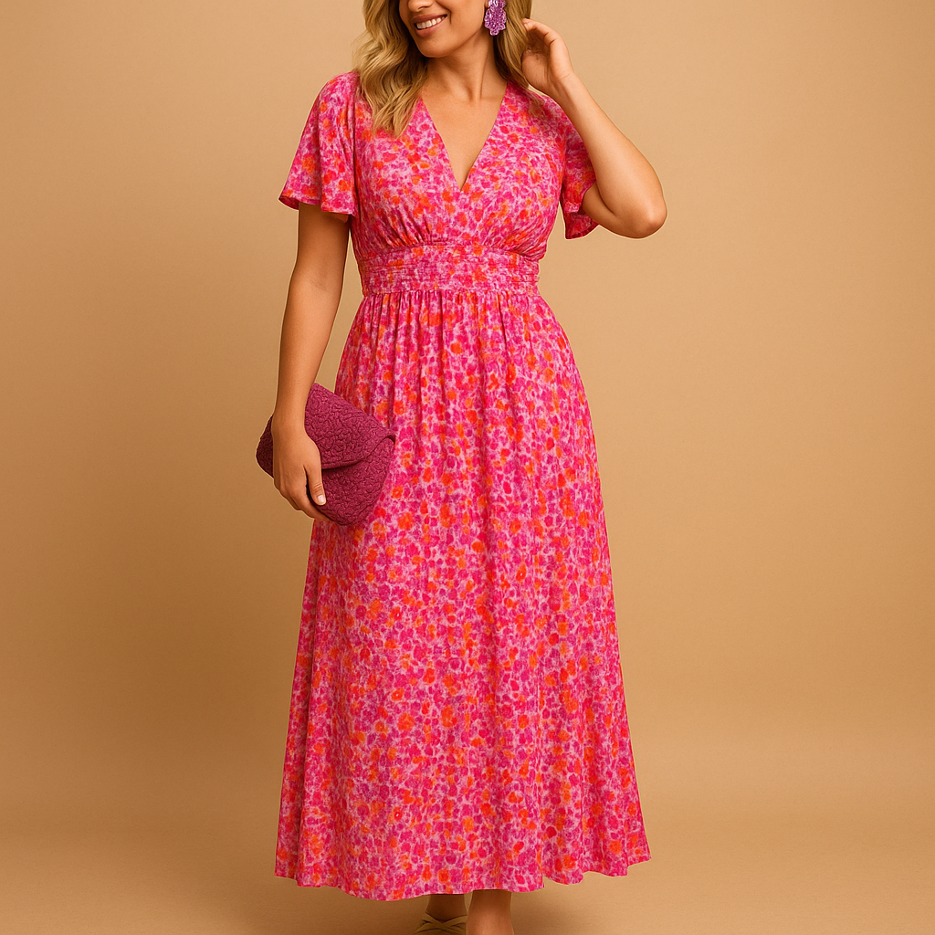 Isabella Women's Floral Print Maxi Summer Dress with V-Neck