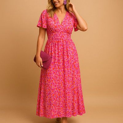 Isabella Women's Floral Print Maxi Summer Dress with V-Neck