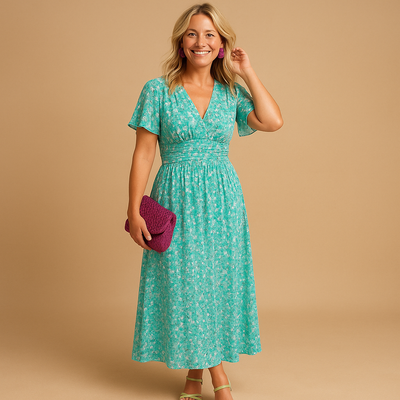 Isabella Women's Floral Print Maxi Summer Dress with V-Neck