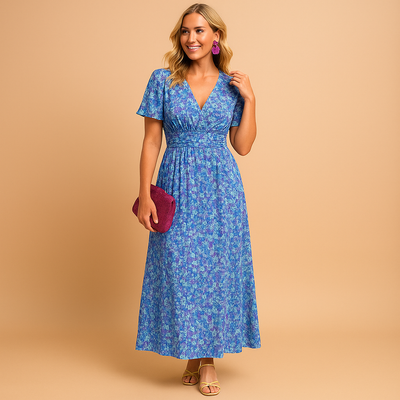 Isabella Women's Floral Print Maxi Summer Dress with V-Neck