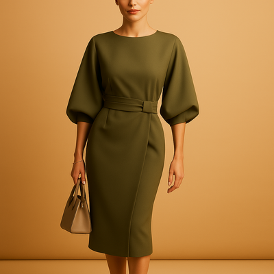 Women's A-Line Midi Dress with Tie Waist | Yente