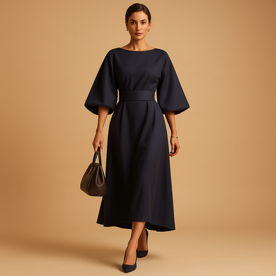 Women's A-Line Midi Dress with Tie Waist | Yente