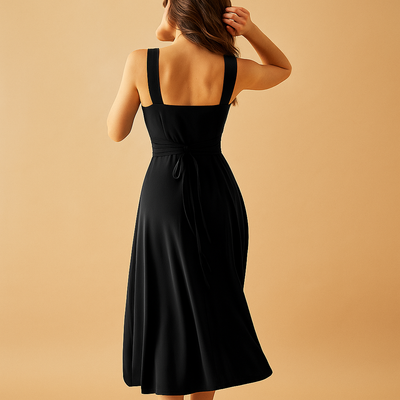 Women's Midi Dress with Square Neckline and Lace-Up Detail | Yinthe