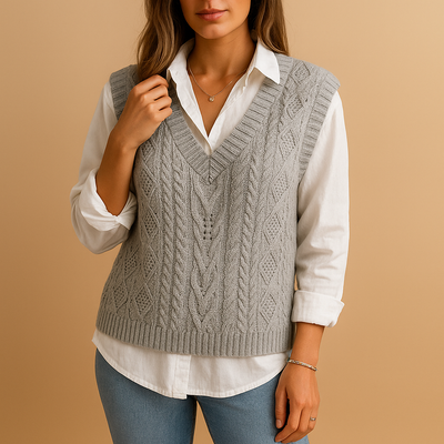 Women's Sleeveless V-Neck Cable Knit Vest | Marit