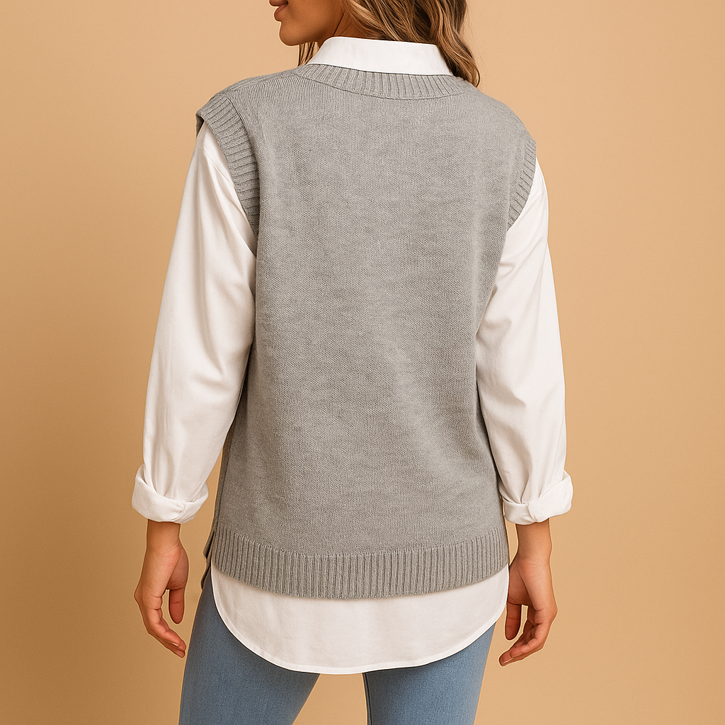 Women's Sleeveless V-Neck Cable Knit Vest | Marit