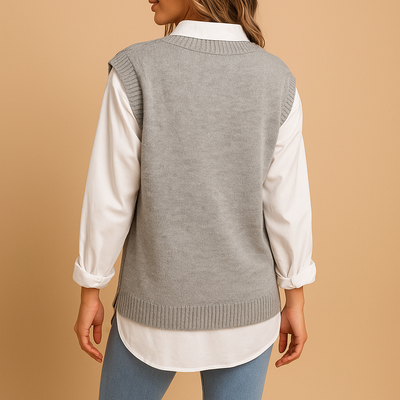 Women's Sleeveless V-Neck Cable Knit Vest | Marit