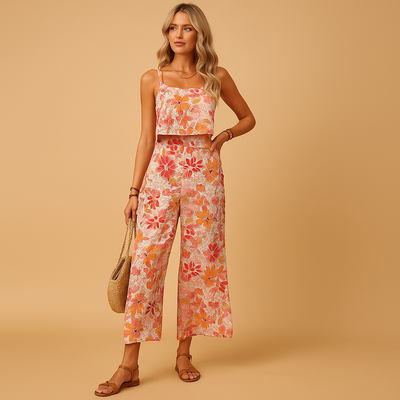 Women's Carenza Sleeveless Floral Jumpsuit with Square Neck