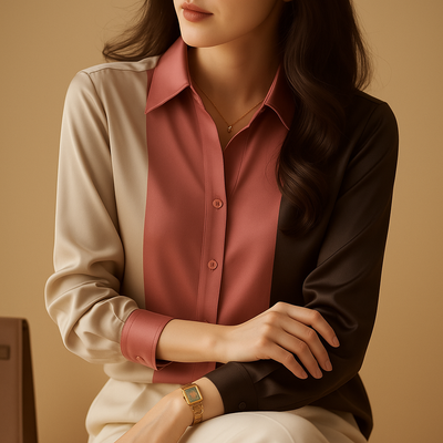 Giselle Women's Satin Blouse with Patchwork Stripes