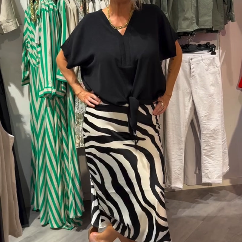 ⏳Time-limited Special⏰Women's Knot Front Blouse & Midi Skirt Casual Set