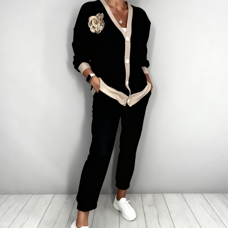 🔥Limited-time offer-Women’s Casual V-Neck Top & High Waist Pants 2-Piece Set