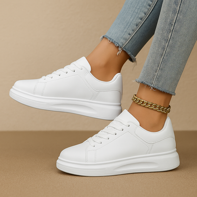 Jinte Women's Minimalist White Leather Sneakers