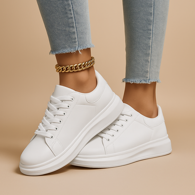 Jinte Women's Minimalist White Leather Sneakers