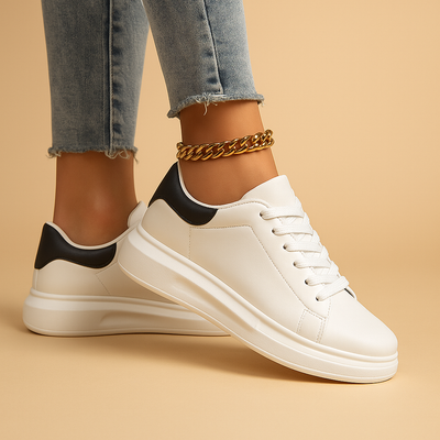 Jinte Women's Minimalist White Leather Sneakers