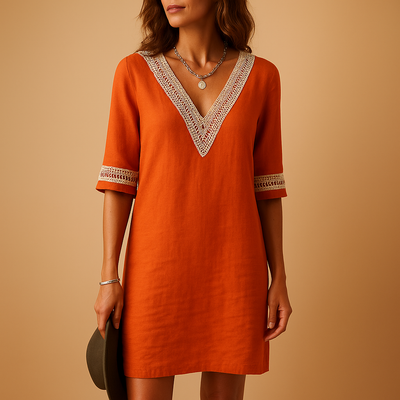 Elvira Women's Summer Dress with V-Neck and Lace Accents