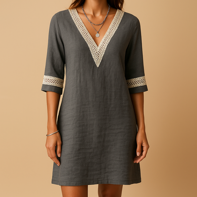 Elvira Women's Summer Dress with V-Neck and Lace Accents